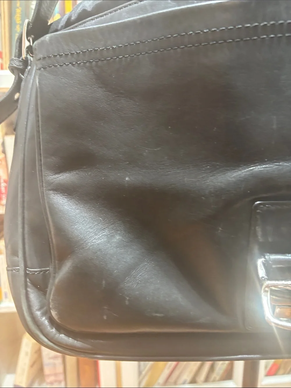 Coach Black Leather Messenger Bag with Top Handle